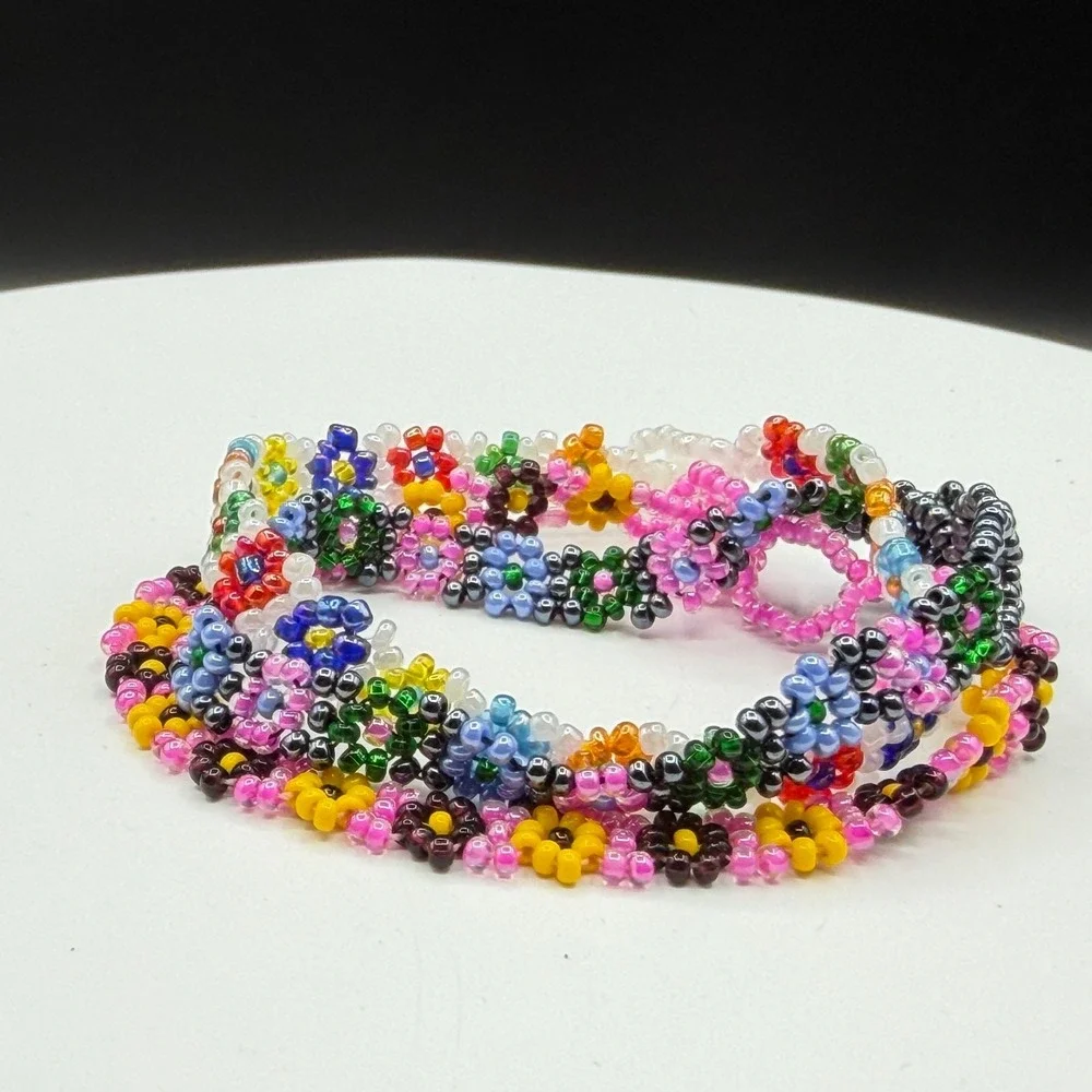3Pc Colorful Handmade Seed Bead Floral Bracelets Daisy Friendship Jewelry Set